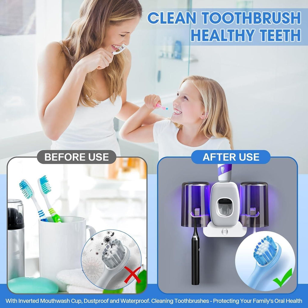 Tooth Brush Holders Set with Toothpaste Dispenser Wall Mounted